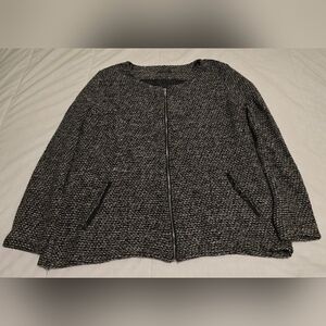 EUC Yessica XL Sweater Full Zip Up Longsleeve 2 Pockets Black Gray Shimmery